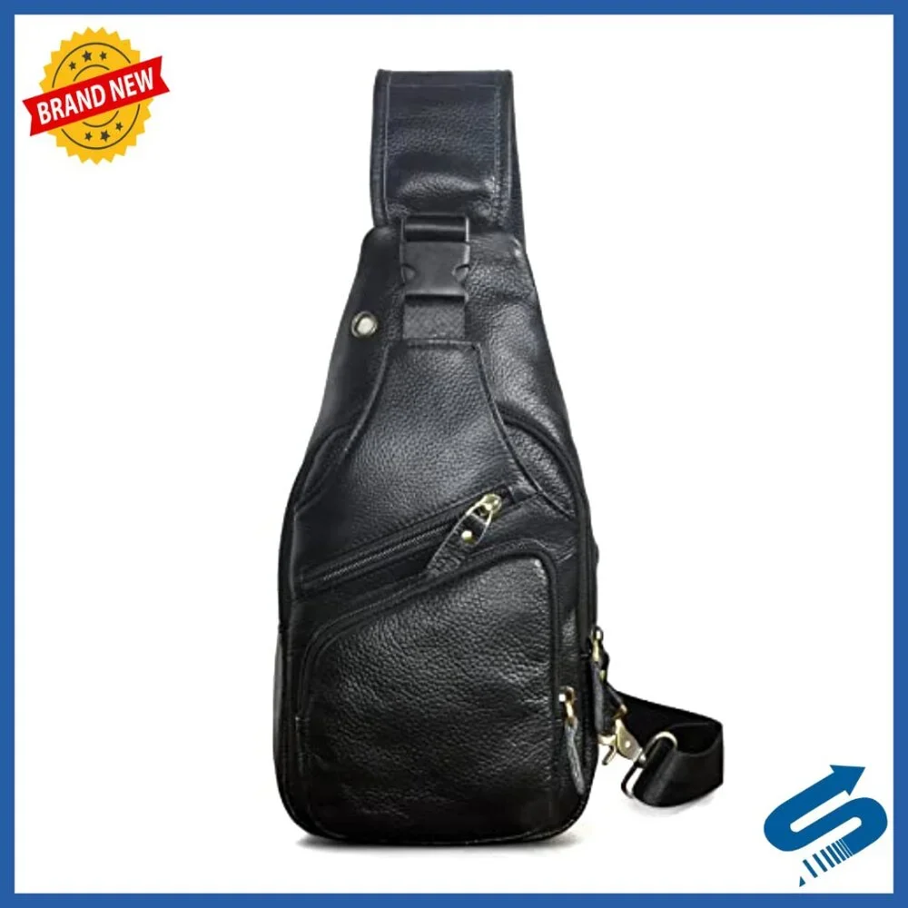 Genuine Leather Crossbody Sling Bag for Hiking Travel Tablet Fits